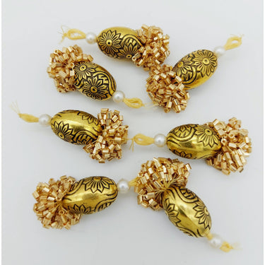 Gold Engraved Flatback Charm Bead, Beaded Tassels Latkan, Indian Latkans